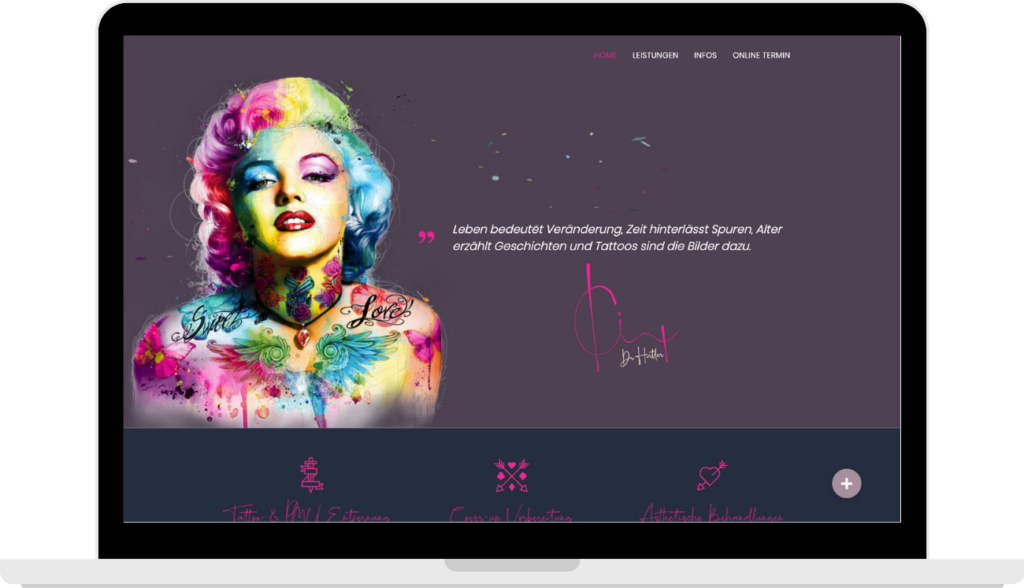 Website von Tattooentfernung Wien im Computerrahmen dargestellt