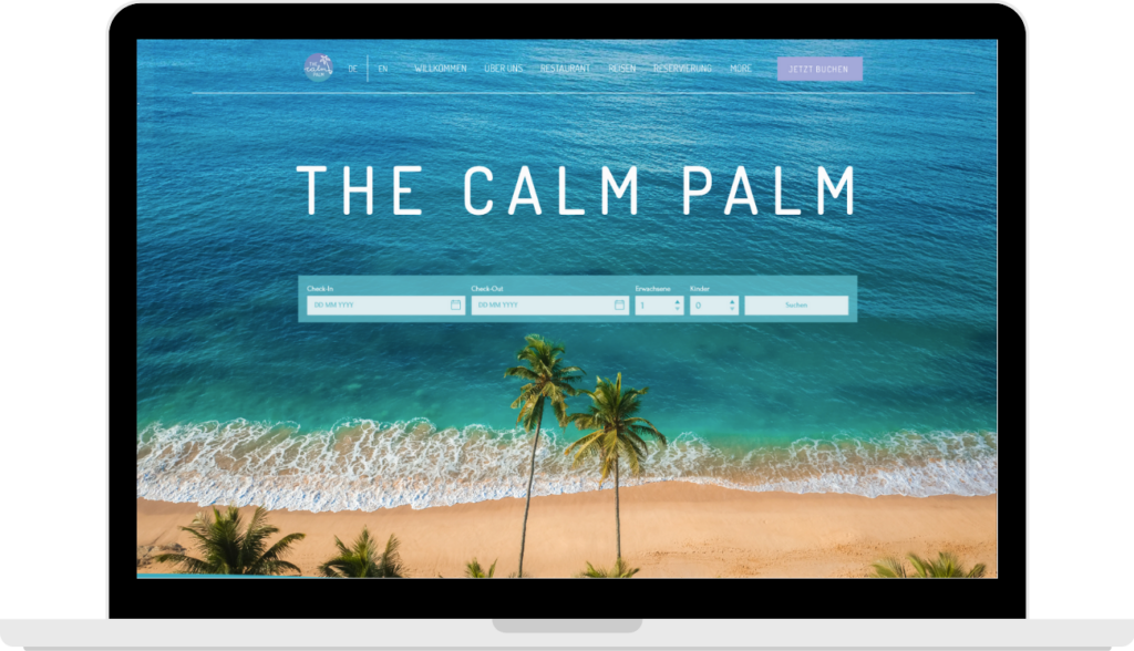 Website von The Calm Palm im Computerrahmen dargestellt